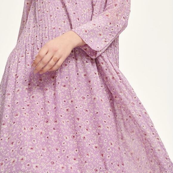 Samsoe Samsoe Elm Pintuck Pleated Chiffon Shirt Dress Wisteria Purple S - Picture 4 of 12